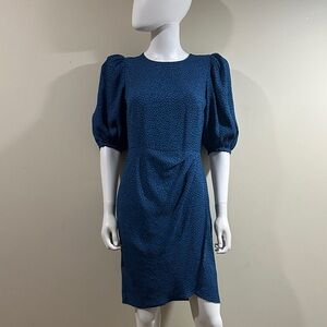 Banana Republic Size 4 Blue with Black Polka Dots and Puff Sleeve Dress